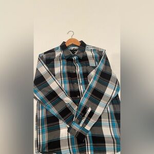 Blue and Black Plaid Button-Up Shirt